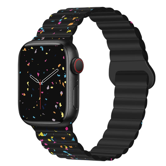 For Apple Watch Series 8 45mm Colorful Dots Magnetic Silicone Watch Band(Black) by bashfashion