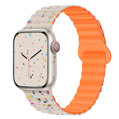 For Apple Watch SE 2022 44mm Colorful Dots Magnetic Silicone Watch Band(Starlight+Orange) by bashfashion