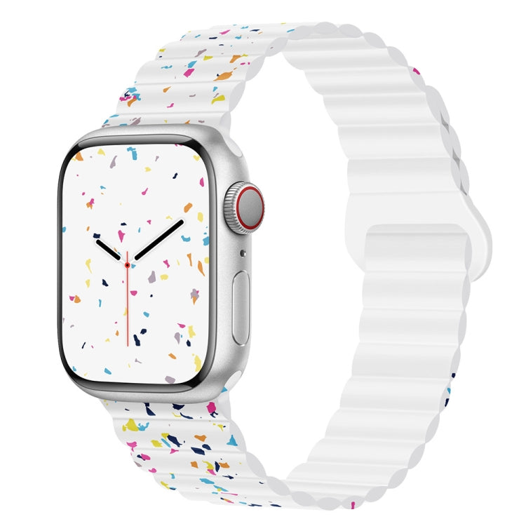 For Apple Watch Series 7 45mm Colorful Dots Magnetic Silicone Watch Band(White) by bashfashion