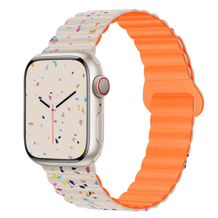 For Apple Watch Series 7 45mm Colorful Dots Magnetic Silicone Watch Band(Starlight+Orange) by bashfashion