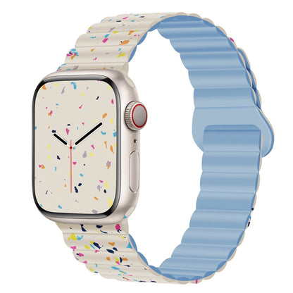 For Apple Watch Series 6 44mm Colorful Dots Magnetic Silicone Watch Band(Creamy White+Mist Blue) by bashfashion
