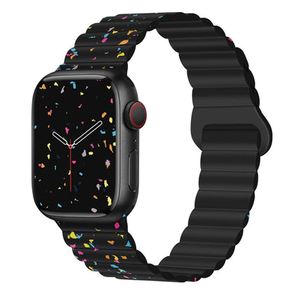 For Apple Watch Series 3 38mm Colorful Dots Magnetic Silicone Watch Band(Black) by bashfashion