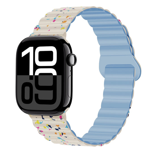For Apple Watch Series 10 46mm Colorful Dots Magnetic Silicone Watch Band(Creamy White+Mist Blue) by bashfashion