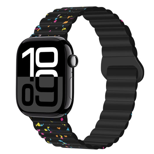 For Apple Watch Series 10 46mm Colorful Dots Magnetic Silicone Watch Band(Black) by bashfashion