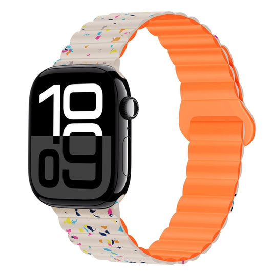 For Apple Watch Series 10 46mm Colorful Dots Magnetic Silicone Watch Band(Starlight+Orange) by bashfashion