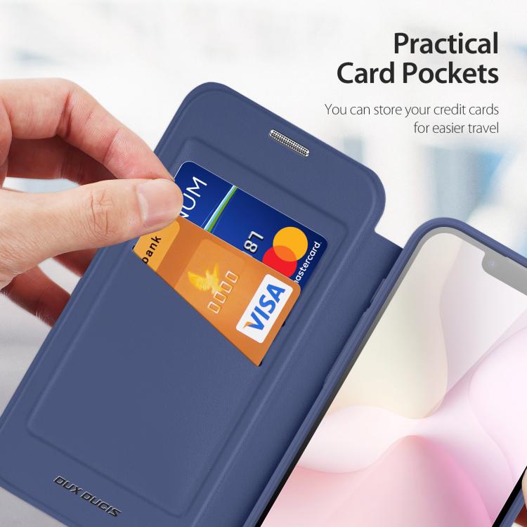 For iPhone 16e DUX DUCIS Skin X Pro Series MagSafe Ring Holder Leather Phone Case(Blue) by DUX DUCIS