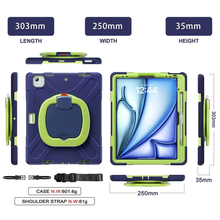 For iPad Air 13 2024 / Air 13 2025 Silicone Hybrid PC Tablet Case with Holder & Shoulder Strap(Navy Blue Lime) by bashfashion