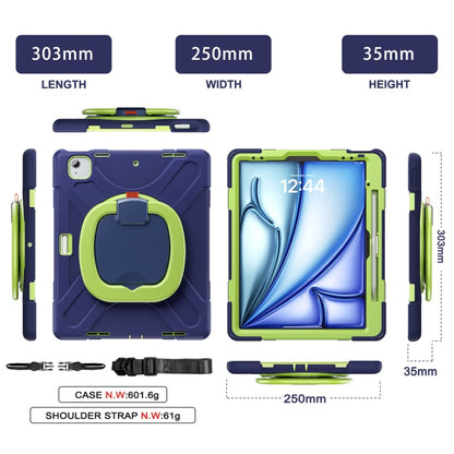 For iPad Air 13 2024 / Air 13 2025 Silicone Hybrid PC Tablet Case with Holder & Shoulder Strap(Navy Blue Lime) by bashfashion