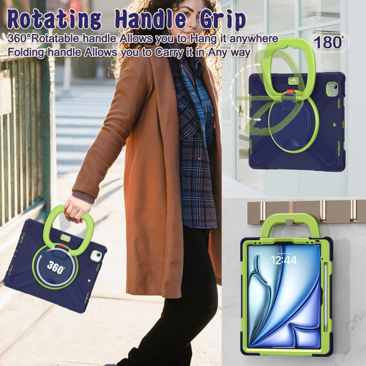 For iPad Air 13 2024 / Air 13 2025 Silicone Hybrid PC Tablet Case with Holder & Shoulder Strap(Navy Blue Lime) by bashfashion
