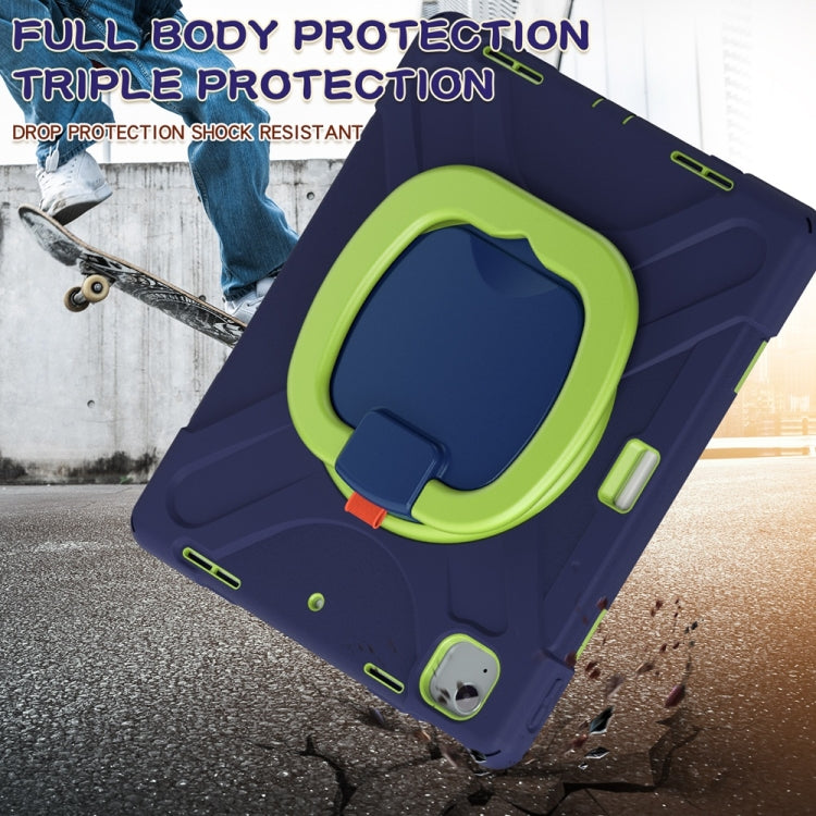 For iPad Air 13 2024 / Air 13 2025 Silicone Hybrid PC Tablet Case with Holder & Shoulder Strap(Navy Blue Lime) by bashfashion