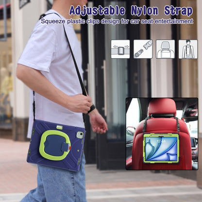 For iPad Air 13 2024 / Air 13 2025 Silicone Hybrid PC Tablet Case with Holder & Shoulder Strap(Navy Blue Lime) by bashfashion