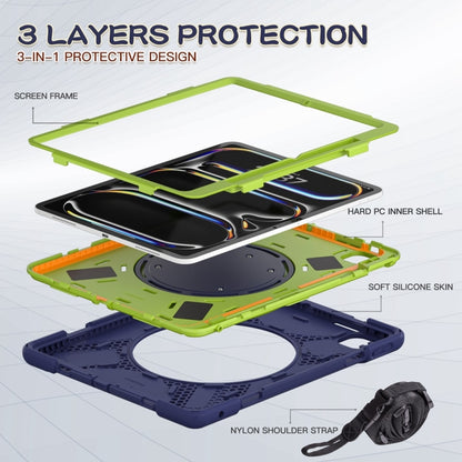 For iPad Pro 13 2025 / 2024 Silicone Hybrid PC Tablet Case with Holder & Shoulder Strap(Navy Blue Lime) by bashfashion