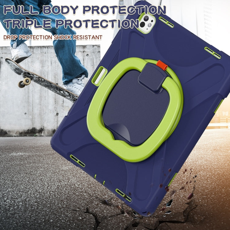 For iPad Pro 13 2025 / 2024 Silicone Hybrid PC Tablet Case with Holder & Shoulder Strap(Navy Blue Lime) by bashfashion