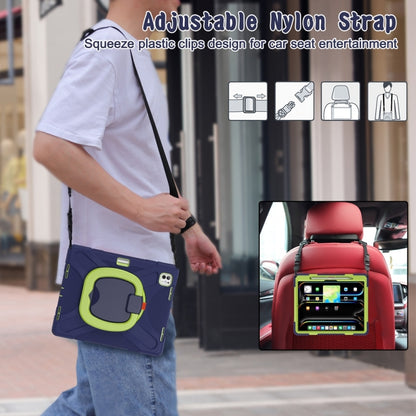 For iPad Pro 13 2025 / 2024 Silicone Hybrid PC Tablet Case with Holder & Shoulder Strap(Navy Blue Lime) by bashfashion