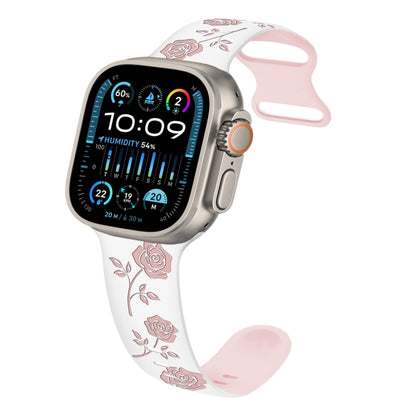 For Apple Watch Ultra 49mm Two-color Rose Engraved Silicone Watch Band(White Pink) by bashfashion