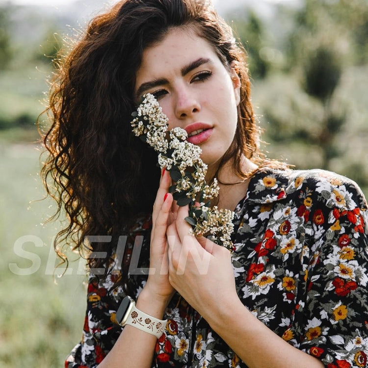 For Apple Watch Ultra 49mm Two-color Rose Engraved Silicone Watch Band(White Pink) by bashfashion