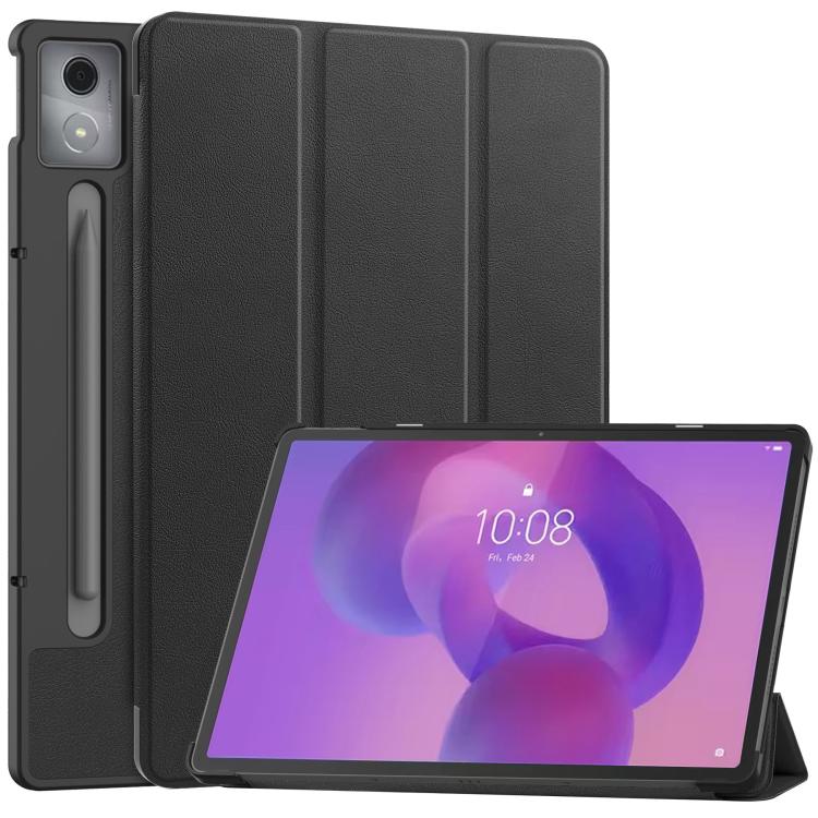 For Lenovo Idea Tab Pro Custer Texture 3-Fold Holder Leather Smart Tablet Case(Black) by bashfashion