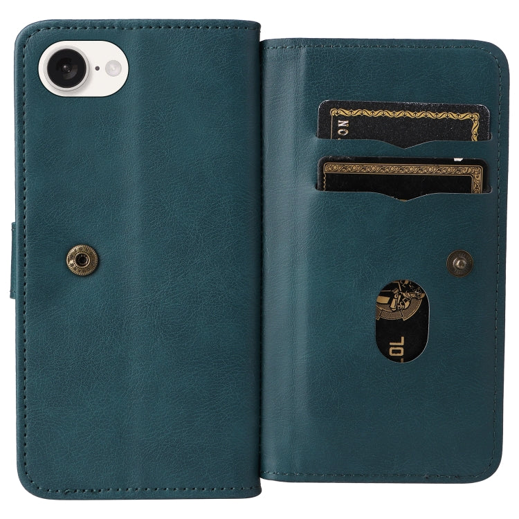 For iPhone 16e Multi-Function Wallet 10 Card Slots Leather Phone Case(Dark Green) by bashfashion