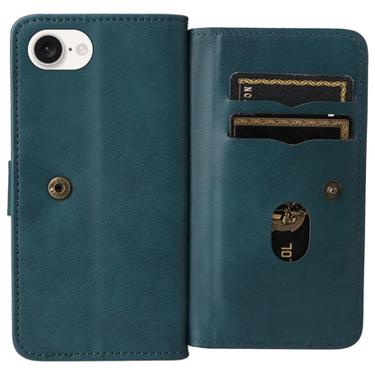 For iPhone 16e Multi-Function Wallet 10 Card Slots Leather Phone Case(Dark Green) by bashfashion
