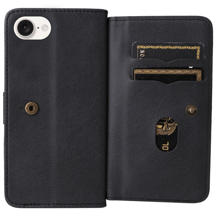 For iPhone 16e Multi-Function Wallet 10 Card Slots Leather Phone Case(Black) by bashfashion