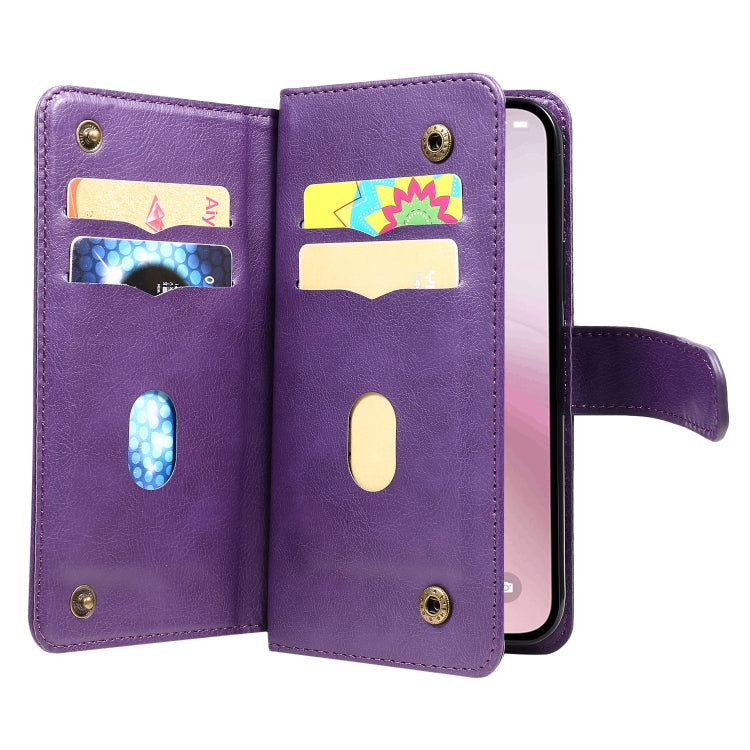 For iPhone 16e Multi-Function Wallet 10 Card Slots Leather Phone Case(Violet) by bashfashion