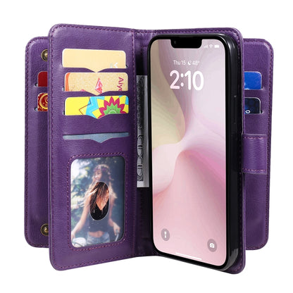 For iPhone 16e Multi-Function Wallet 10 Card Slots Leather Phone Case(Violet) by bashfashion