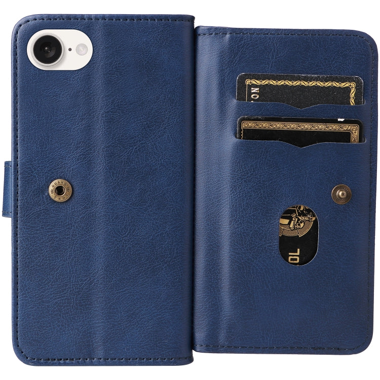 For iPhone 16e Multi-Function Wallet 10 Card Slots Leather Phone Case(Dark Blue) by bashfashion