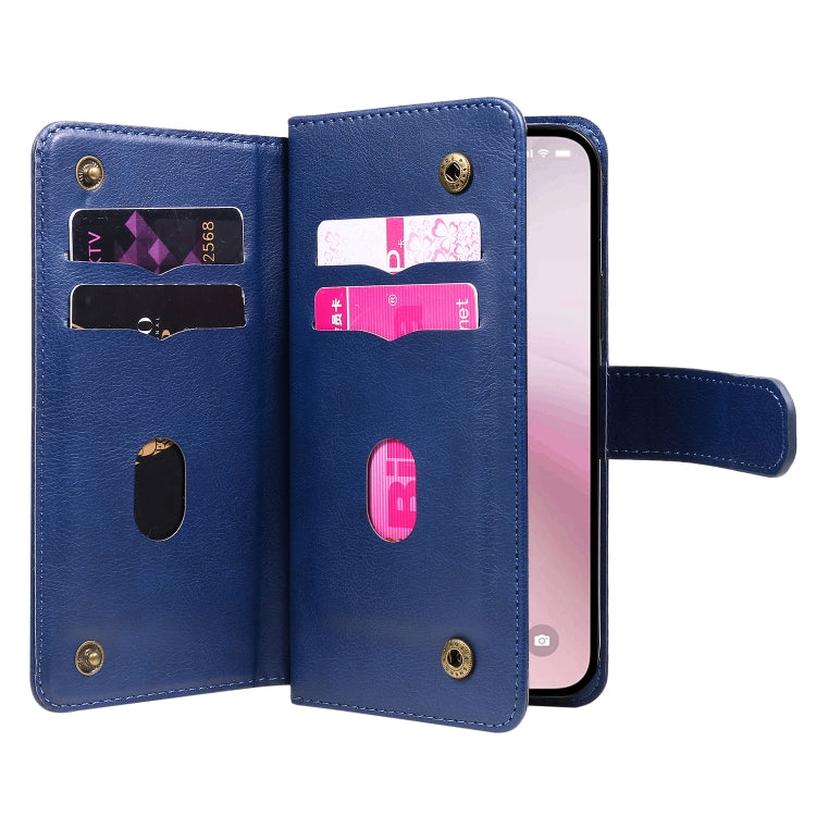 For iPhone 16e Multi-Function Wallet 10 Card Slots Leather Phone Case(Dark Blue) by bashfashion