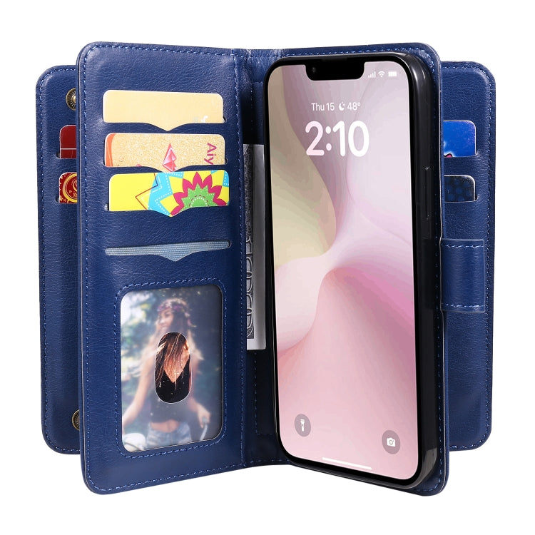 For iPhone 16e Multi-Function Wallet 10 Card Slots Leather Phone Case(Dark Blue) by bashfashion