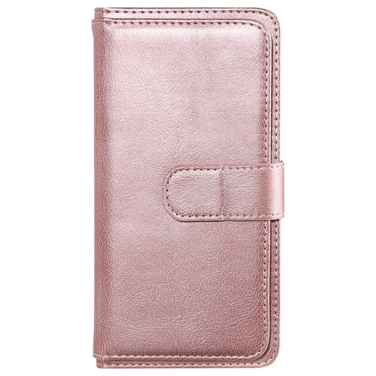 For iPhone 16e Multi-Function Wallet 10 Card Slots Leather Phone Case(Rose Gold) by bashfashion