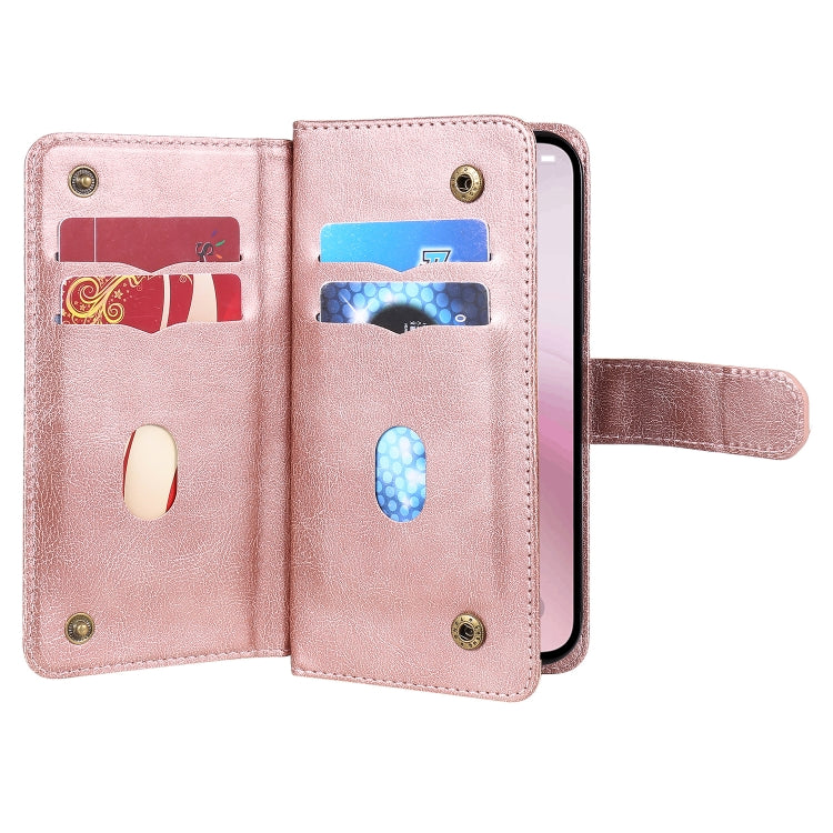 For iPhone 16e Multi-Function Wallet 10 Card Slots Leather Phone Case(Rose Gold) by bashfashion