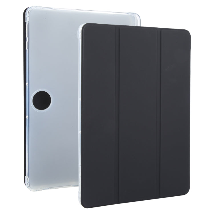 For OnePlus Pad 2 Tri-fold Clear TPU Smart Leather Tablet Case with Pen Slot(Black) by bashfashion