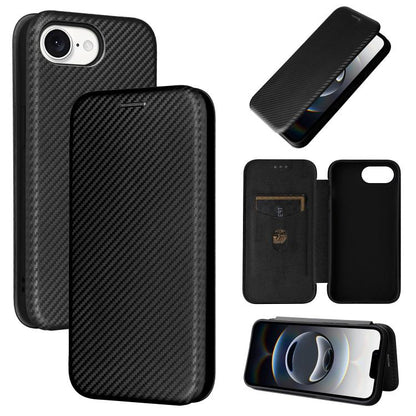 For iPhone SE 2024 Carbon Fiber Texture Flip Leather Phone Case(Black) by bashfashion
