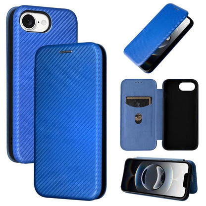 For iPhone SE 2024 Carbon Fiber Texture Flip Leather Phone Case(Blue) by bashfashion