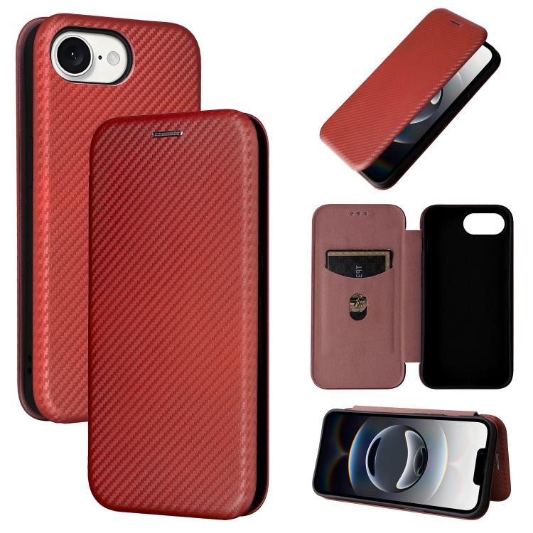 For iPhone SE 2024 Carbon Fiber Texture Flip Leather Phone Case(Brown) by bashfashion