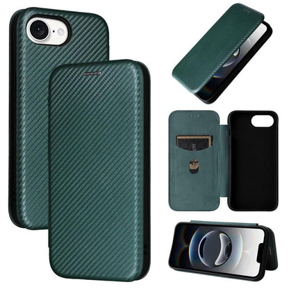 For iPhone SE 2024 Carbon Fiber Texture Flip Leather Phone Case(Green) by bashfashion