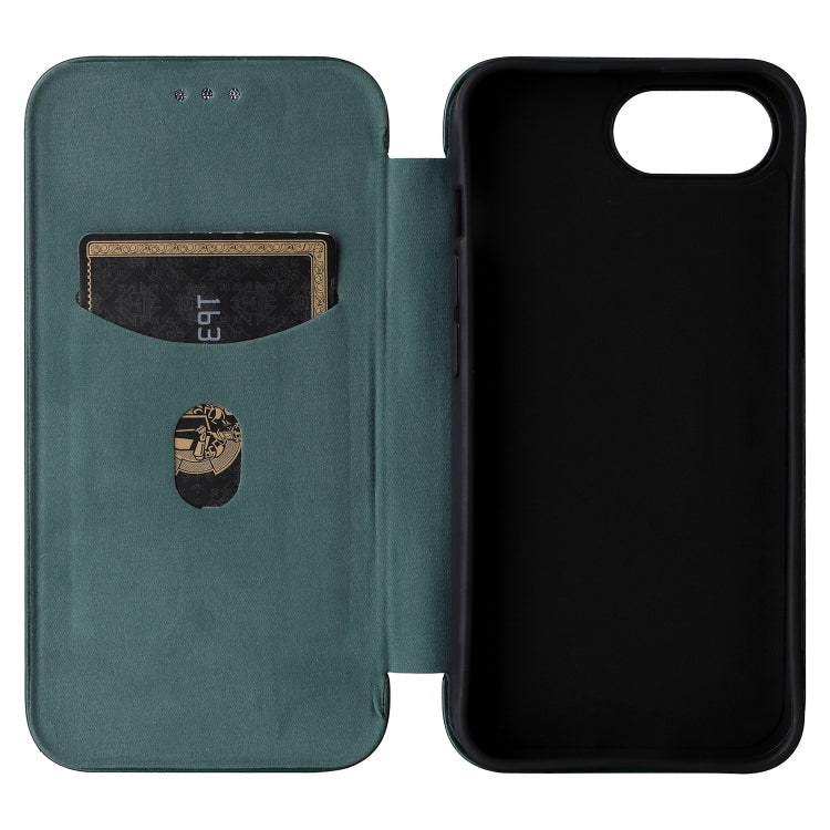 For iPhone SE 2024 Carbon Fiber Texture Flip Leather Phone Case(Green) by bashfashion