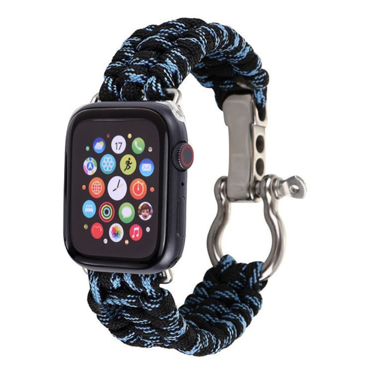 For Apple Watch Ultra 49mm&Watch Ultra 2 49mm / Series 9&8&7 45mm / SE 3&SE 2&6&SE&5&4 44mm / 3&2&1 42mm Umbrella Cord Nylon Braided Watch Band(Blue Black) by bashfashion