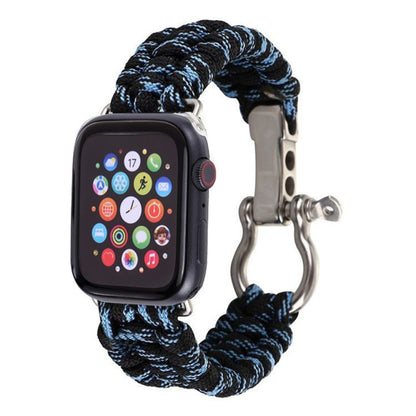 For Apple Watch Ultra 49mm&Watch Ultra 2 49mm / Series 9&8&7 45mm / SE 3&SE 2&6&SE&5&4 44mm / 3&2&1 42mm Umbrella Cord Nylon Braided Watch Band(Blue Black) by bashfashion