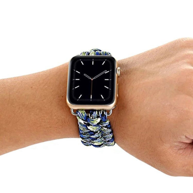 For Apple Watch Ultra 49mm&Watch Ultra 2 49mm / Series 9&8&7 45mm / SE 3&SE 2&6&SE&5&4 44mm / 3&2&1 42mm Umbrella Cord Nylon Braided Watch Band(Blue Black) by bashfashion