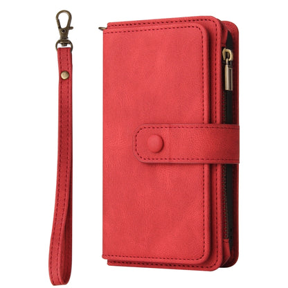 For iPhone 16e Skin Feel Multi Card Slots Zipper Wallet Leather Phone Case(Red) by bashfashion