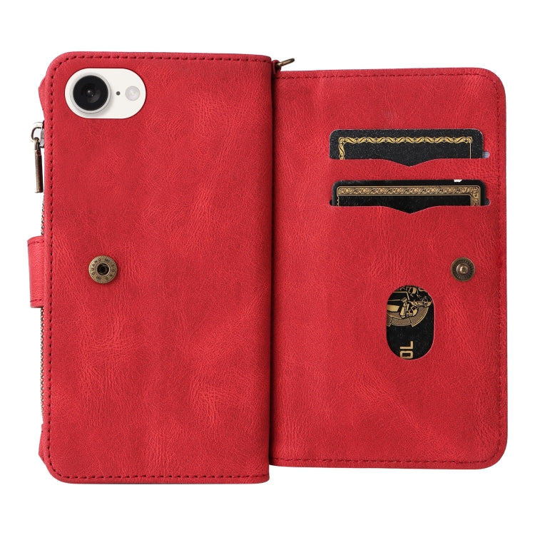 For iPhone 16e Skin Feel Multi Card Slots Zipper Wallet Leather Phone Case(Red) by bashfashion