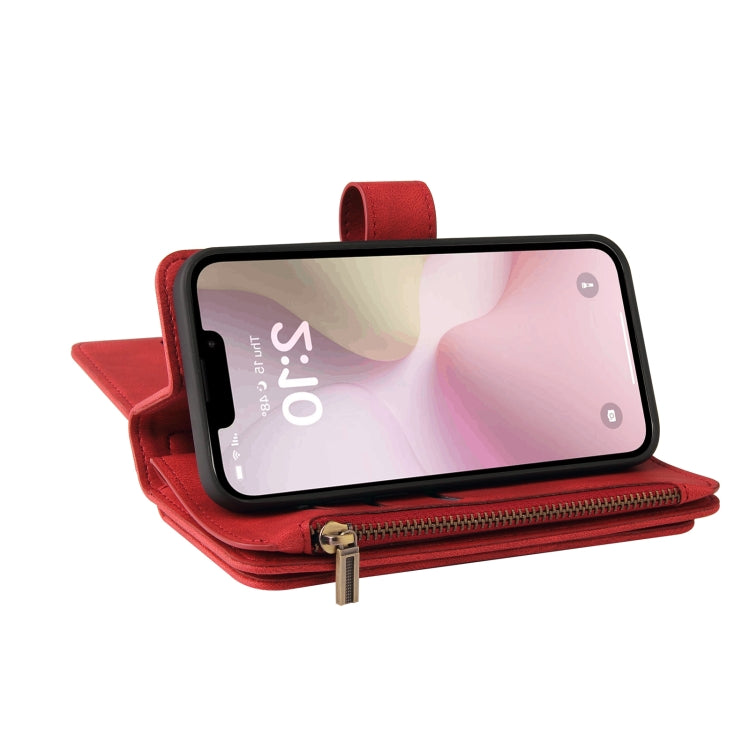 For iPhone 16e Skin Feel Multi Card Slots Zipper Wallet Leather Phone Case(Red) by bashfashion