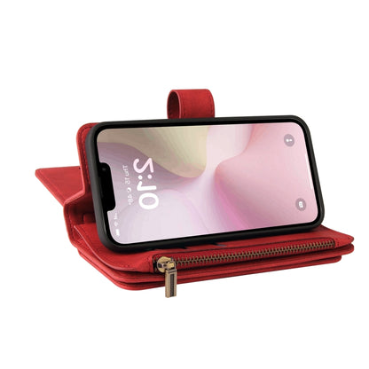 For iPhone 16e Skin Feel Multi Card Slots Zipper Wallet Leather Phone Case(Red) by bashfashion