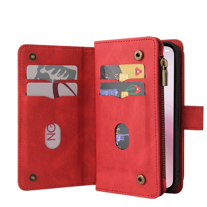 For iPhone 16e Skin Feel Multi Card Slots Zipper Wallet Leather Phone Case(Red) by bashfashion
