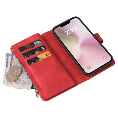 For iPhone 16e Skin Feel Multi Card Slots Zipper Wallet Leather Phone Case(Red) by bashfashion