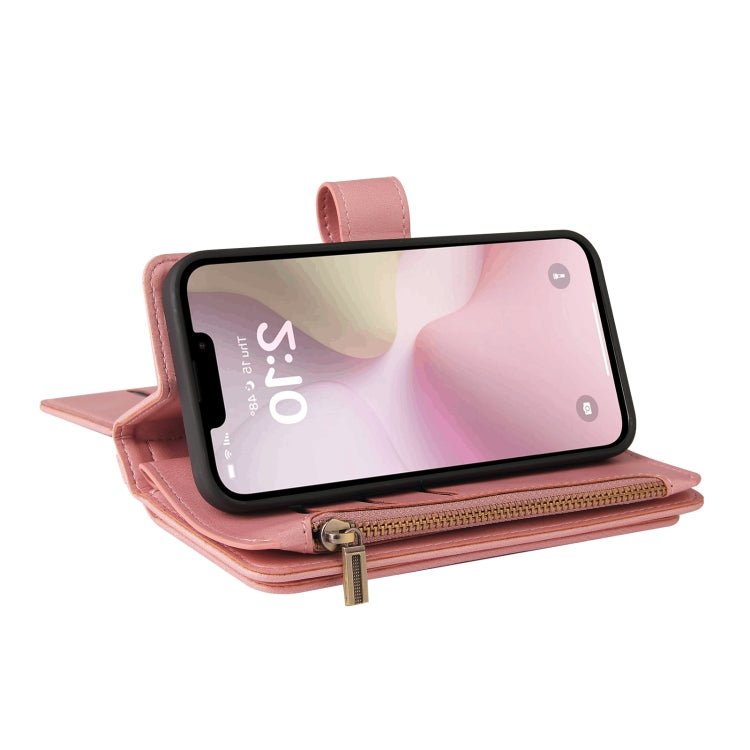For iPhone 16e Skin Feel Multi Card Slots Zipper Wallet Leather Phone Case(Pink) by bashfashion