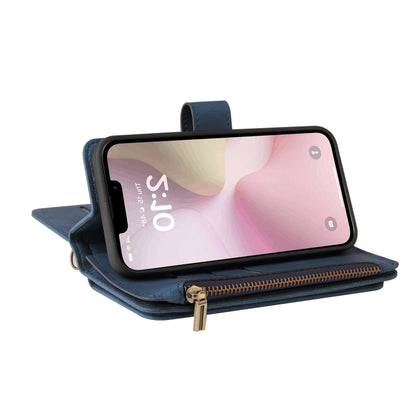 For iPhone 16e Skin Feel Multi Card Slots Zipper Wallet Leather Phone Case(Blue) by bashfashion
