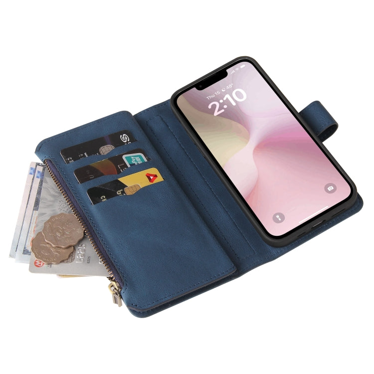 For iPhone 16e Skin Feel Multi Card Slots Zipper Wallet Leather Phone Case(Blue) by bashfashion
