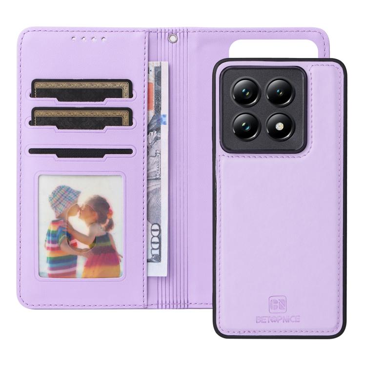 For Xiaomi 14T Pro BETOPNICE BN-005 2 in 1 Detachable Imitate Genuine Leather Phone Case(Light Purple) by BETOPNICE